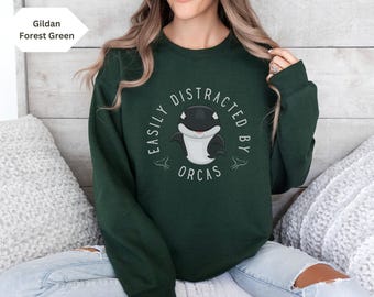 Facilement distrait par la chemise Orcas, la chemise Orca, la chemise de baleine, la chemise d'animal de l'océan, la chemise marine, le pull de baleine, le sweat-shirt d'océan, le sweat-shirt d'orque