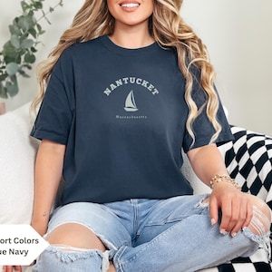 Tshirt marin esthétique vieil argent pour grand-mère côtière Chemise Nantucket Chemise de voile Capecod Chemise de plage à col rond Nantucket