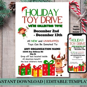 Editable Toy Drive Template, Toy Drive Template, Christmas Toy Drive, Editable Toy Drive Flyer, Holiday Christmas Drive, Holiday Toy Drive