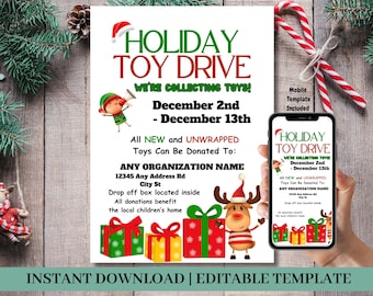 Editable Toy Drive Template, Toy Drive Template, Christmas Toy Drive, Editable Toy Drive Flyer, Holiday Christmas Drive, Holiday Toy Drive