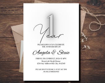 Elegant 1st Anniversary Celebration Invite: Customizable Minimalist Wedding Milestone Template
