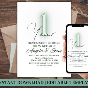 1st Anniversary Invite Printable, 1st Wedding Anniversary Invitation, Editable Template, Floral Anniversary Invitation Template, DIY, Canva