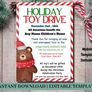 Editable Toy Drive Template, Fundraiser Template, Christmas Toy Drive, Editable Toy Drive Flyer, Holiday Christmas Drive, Children&#39;s Home