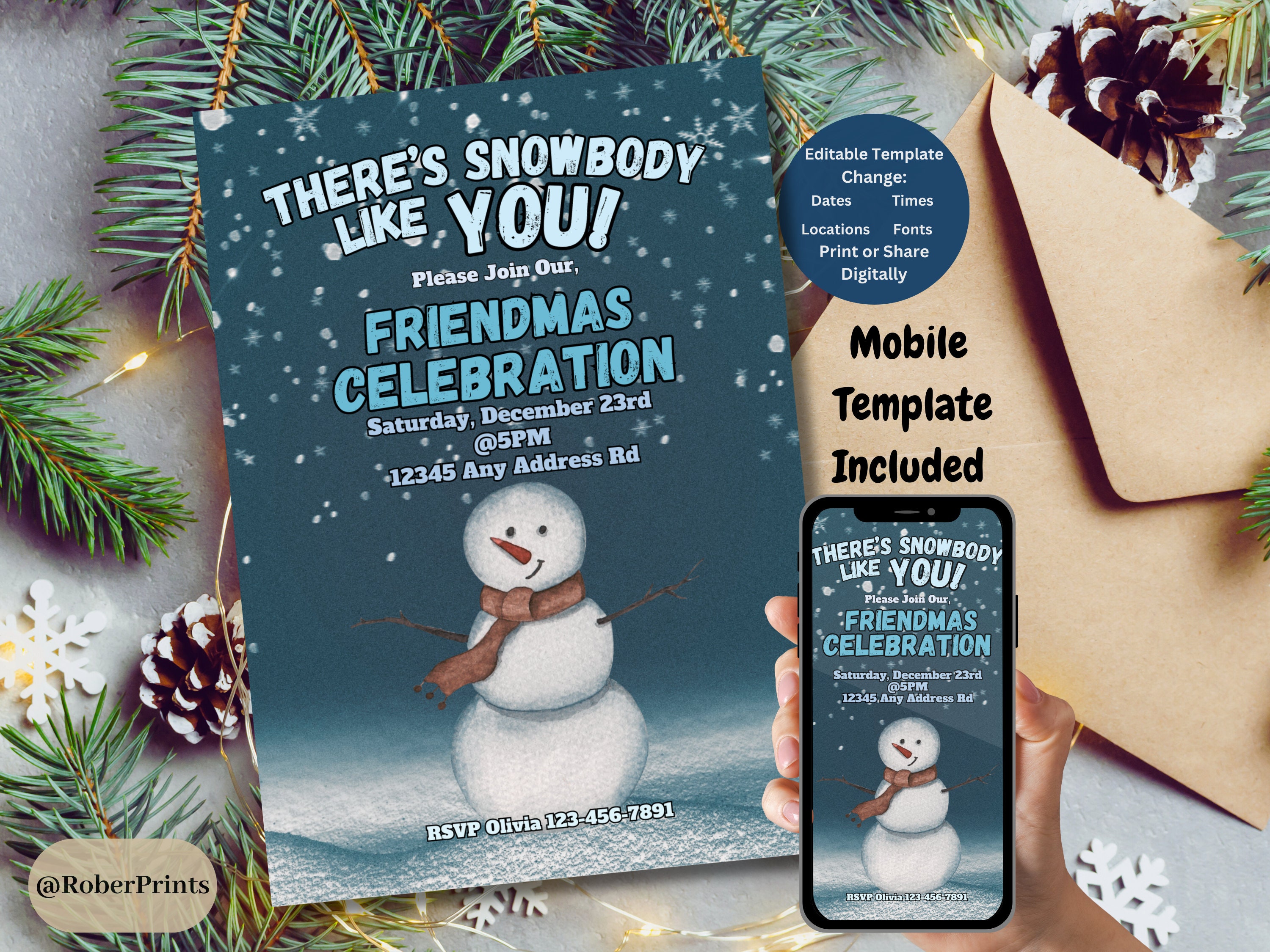 Editable Friendmas Invitation, Merry Friendmas, Digital Christmas Invitation, Instant Download, Friendmas Party, Canva Invite