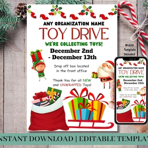 Editable Toy Drive Template, Toy Drive Template, Christmas Toy Drive, Editable Toy Drive Flyer, Holiday Christmas Drive, Teacher DIY, Canva
