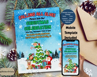 Editable Christmas Invitation, Printable Christmas Invitation, Digital Christmas Invitation, Instant Download, Christmas Party, Canva Invite