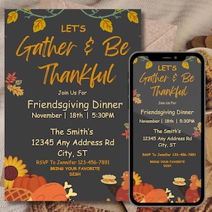 Editable Friendsgiving Invite, Editable Thanksgiving invite, Friendsgiving Invitation, Digital Invitation, Editable Template, Thanksgiving
