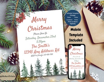 Editable Christmas Invitation, Printable Christmas Invitation, Digital Christmas Invitation, Instant Download, Christmas Party, Canva Invite