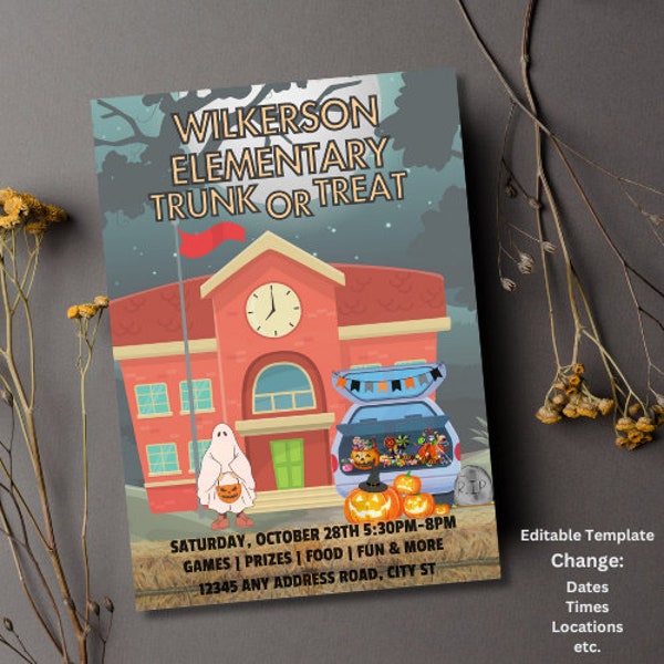 Editable Trunk or Treat Invitation, School Trunk or Treat Invitation, School Halloween Invitation, Community Halloween, Elementary Trunk