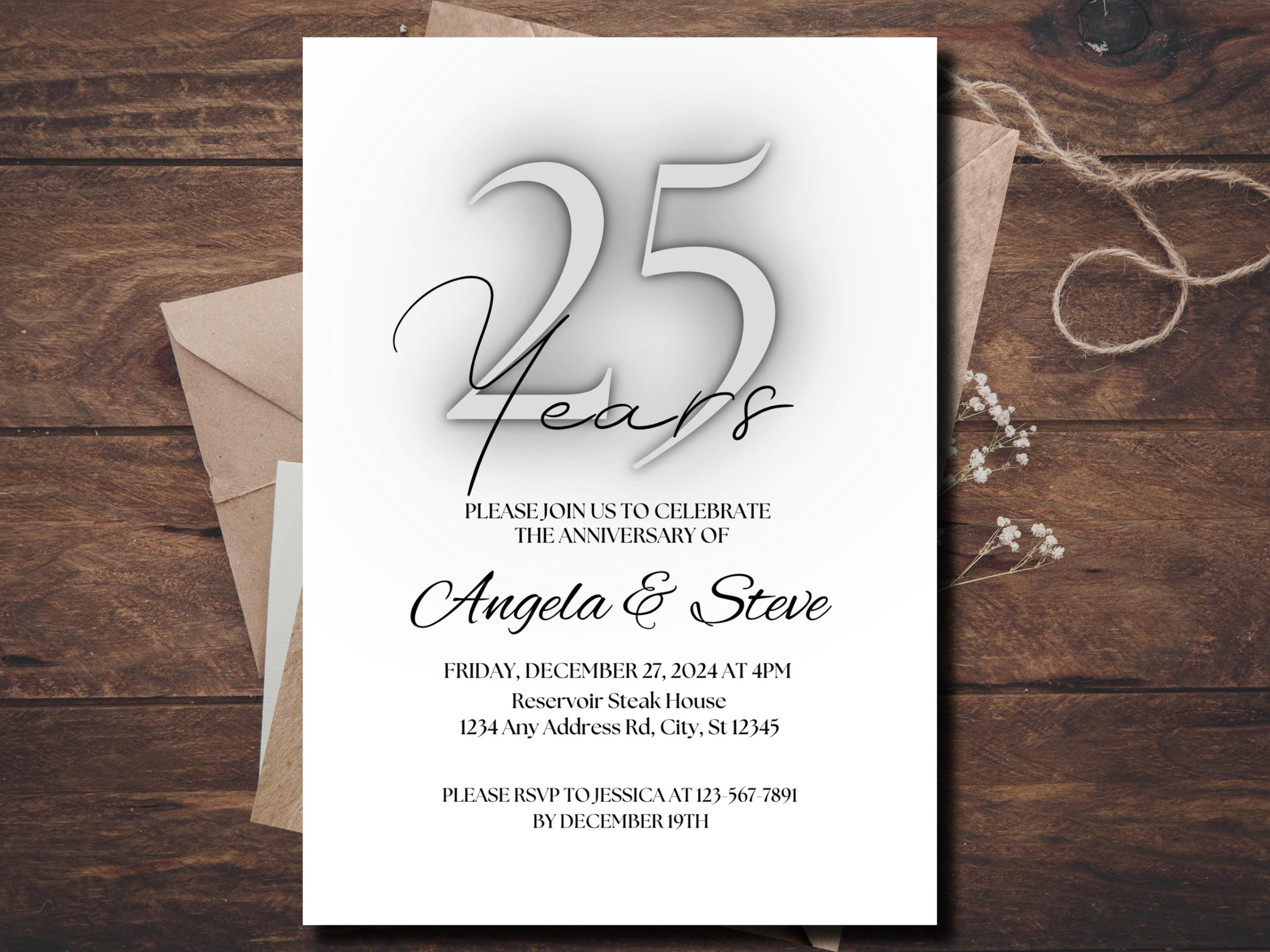 25th Wedding Anniversary Invitation Printable, Minimalistic Anniversary, Downloadable Anniversary Invitation, Vow Renew Invitation