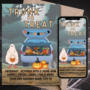 Editable Trunk or Treat Invitation, Halloween Invitation, Community Halloween Invitation, Church Halloween Trunk or Treat, School Trunk