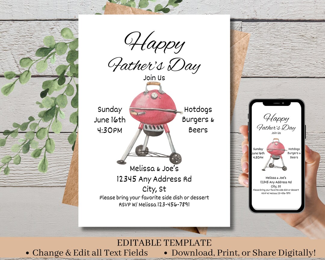 Editable Father's Day Invite, Fathers Day Invitation, Fathers Day ...