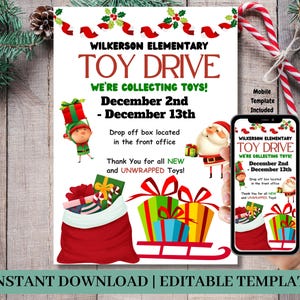 Editable Toy Drive Template, Toy Drive Template, Christmas Toy Drive, Editable Toy Drive Flyer, Holiday Christmas Drive, School Church Flyer