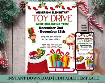 Editable Toy Drive Template, Toy Drive Template, Christmas Toy Drive, Editable Toy Drive Flyer, Holiday Christmas Drive, School Church Flyer
