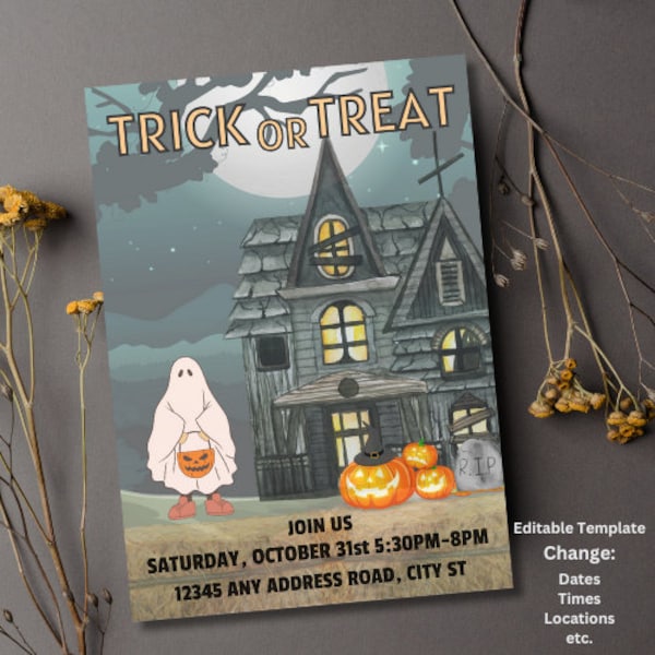 Editable Trick or Treat Invitation, Halloween Invitation, Community Halloween Invitation, Church Halloween Trick or Treat, Halloween Flyer