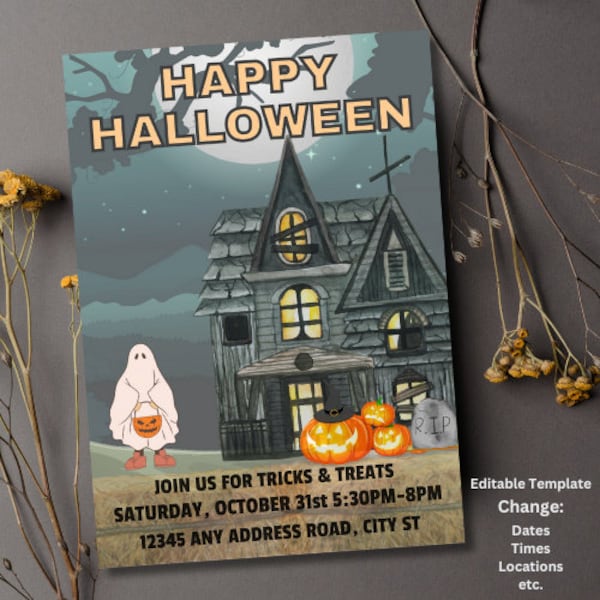 Editable Trick or Treat Invitation, Halloween Invitation, Community Halloween Invitation, Church Halloween Trick or Treat, Template