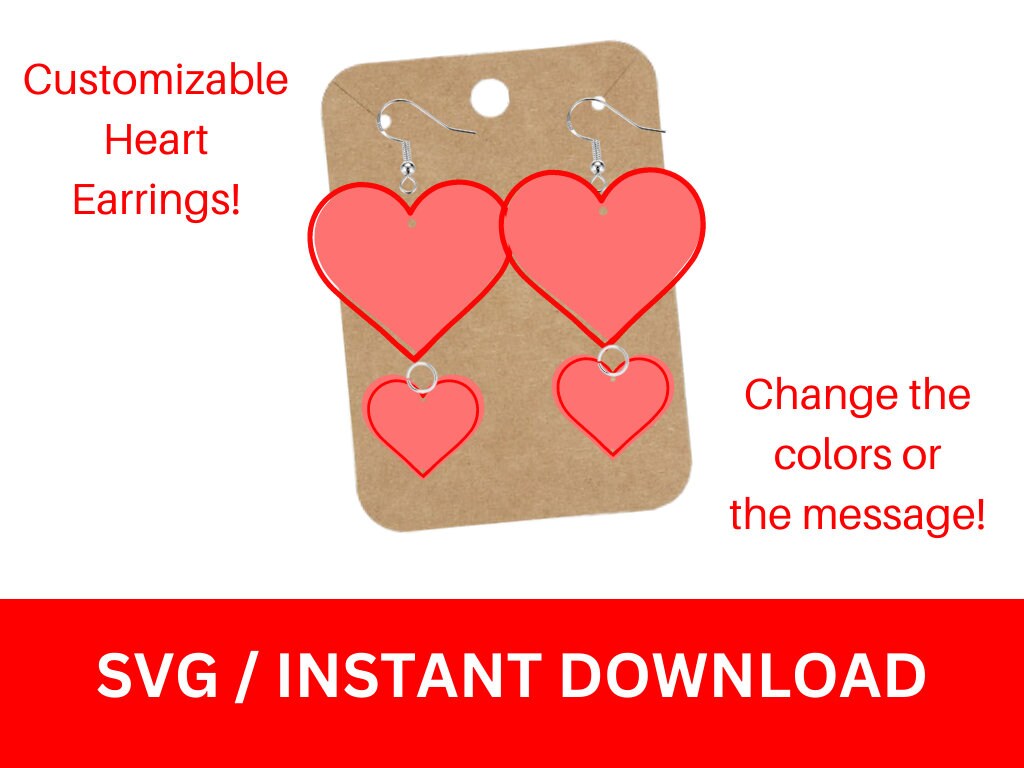 Heart Earring SVG Customizable Message and Color Heart - Etsy
