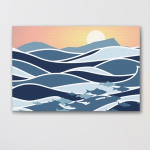 Forever Waves,  Waves, Fishes, Patterns Wall Art, Graphic on Canvas Gallery Wraps, Inspire Home Decor, Office Decor, Wall Decor, Graphic Art