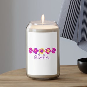 HIBISCUS ALOHA Scented Candle, 13.75oz, Beach Vibes Home Decor, Candles, Home Accesorries, Floral Home Decor, Surf Culture