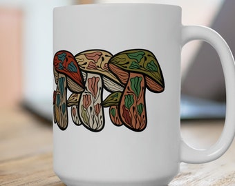 Taza de hongos, taza de café para recolectar hongos, taza de cerámica con hongos mágicos de 15 oz, taza con hongos mágicos