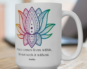 Tasse à café pour les amateurs de yoga et de méditation de la paix, cadeau pour personne soucieuse de son bien-être, personne consciente, bonnes vibrations, état d'esprit positif, tasse en céramique 15 oz