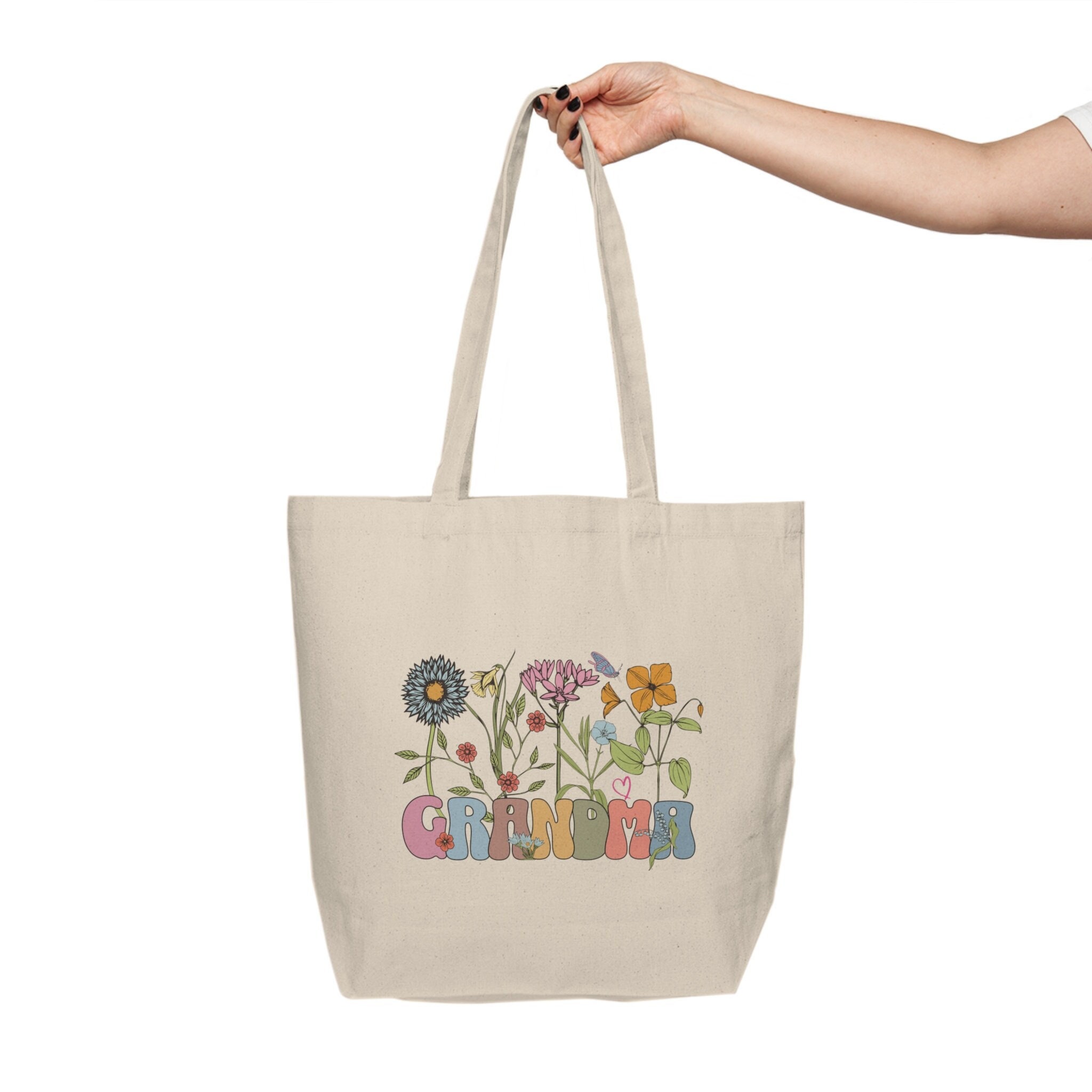 Floral GRANDMA Tote Bag, Motivational Farmers Market Bag, Flower