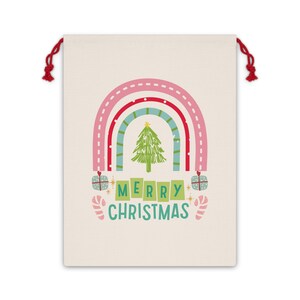 CHRISTMAS Linen GIFT Bag, Reusable Gift Bag, Eco Consious Gift Giving, Gift Packaging, Gifts for Christmas, Cloth bags for gifts, Rainbow