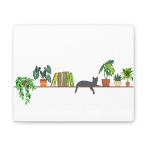 Cat, Books and Plants! Colorful Graphic on Canvas Gallery Wraps, Stylish Home Decor, Great for any room. Bring Greenery inside!