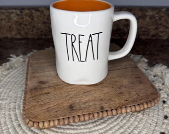 Rae Dunn TREAT single sided orange inside HTF Halloween mug