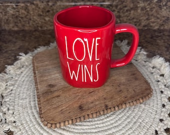 Rae Dunn Red LOVE WINS Double side with Heart Mug