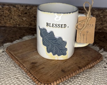 Rae Dunn BLESSED Mug with Blueish Leaf