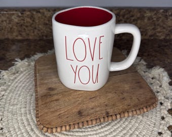 Rae Dunn White and Red LOVE YOU Mug