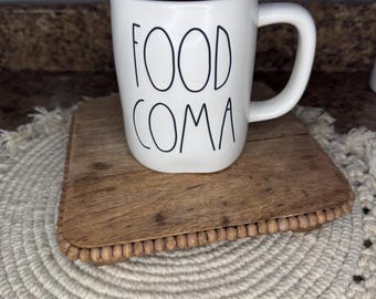 Rae Dunn White and Maroon Food Coma Mug