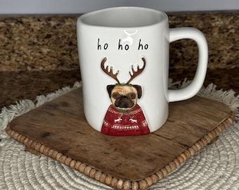 Rae Dunn Ho Ho Ho Christmas Pug Mug