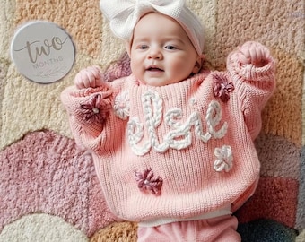 Custom Name Baby Sweater,Personalized Hand Embroidered Baby Sweater,Cute Baby Girls Sweater With Name,Baby Shower Gift,Christmas Gift Baby