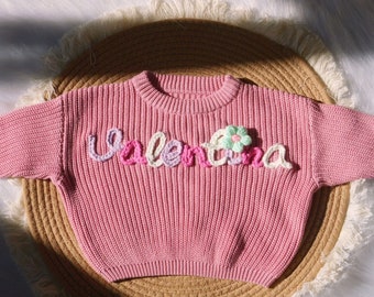 Benutzerdefinierte Name Baby Pullover, personalisierte Hand bestickt Baby Name Pullover, niedlicher Baby Pullover, Babypartygeschenk, Geburtstagsgeschenk für Baby Girl Jungen