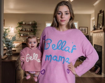 Suéter de punto personalizado para adultos bordado a mano, suéter de mujer personalizado, suéter de mujer Kint, regalos personalizados, regalo para esposa, regalo para ella