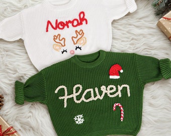 Christmas Hand Embroidered Sweater Baby Name,Baby Holiday Sweater With Name,Baby First Christmas Sweater,Christmas Baby Gift,CustomBaby Gift