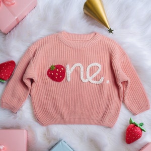 Hand embroidered Sweater First Birthday Sweater,Personalized Baby Birthday Sweater,First Birthday Gift,Birthday Gift For Baby image 1