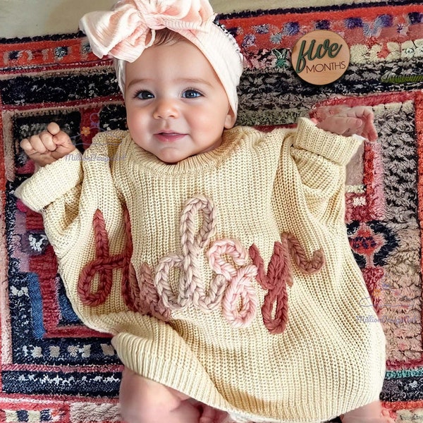 Hand Embroidered Name Baby Sweater,Personalized Baby Name Sweater,Custom Baby Sweater With Name,Welcome Baby Gift,Christmas Gift For Baby