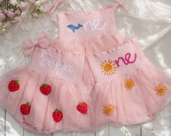 Personalized Baby Tutu Dress,Custom Hand Embroidered Baby Romper,Cake Smash Outfit,First Birthday Dress,Birthday Gifts For Girls,Baby Gift