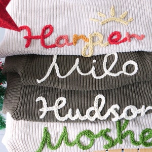 Custom Name Baby Sweater,Personalized Hand Embroidered Baby Sweater, Knit Infant Jumper With Name,Newborn Gift,Christmas Gift Baby