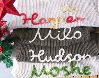 Benutzerdefinierte Name Baby Pullover, personalisierte Hand bestickt Baby Pullover, stricken Säugling Pullover mit Namen, Neugeborenen Geschenk, Weihnachtsgeschenk Baby