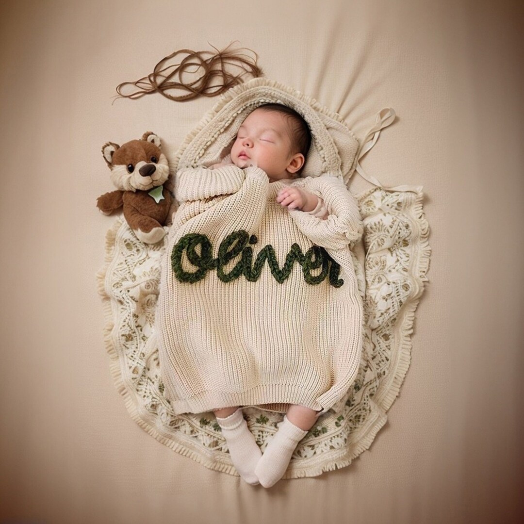 Custom Name Baby Sweater,personalized Hand Embroidered Baby Sweaters