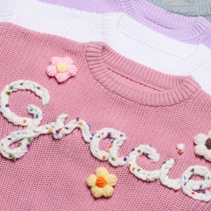 Hand Embroidered Name Baby Sweater,Personalized Baby Name Sweater,Custom Baby Sweater With Name,Welcome Baby Gift,Christmas Gift For Baby image 4