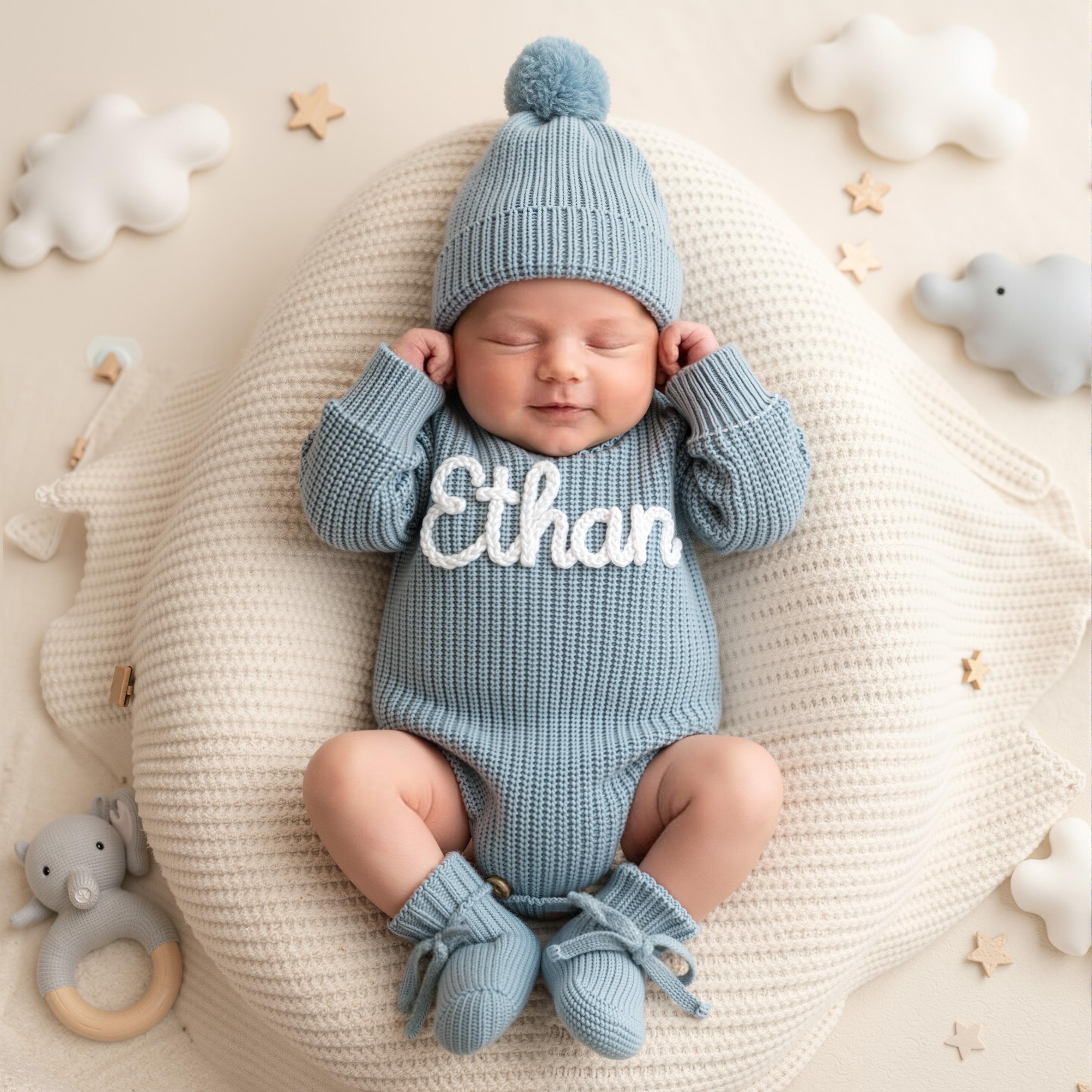 Hand Embroidered Name Baby Romper Set,personalized Outfit, Baby