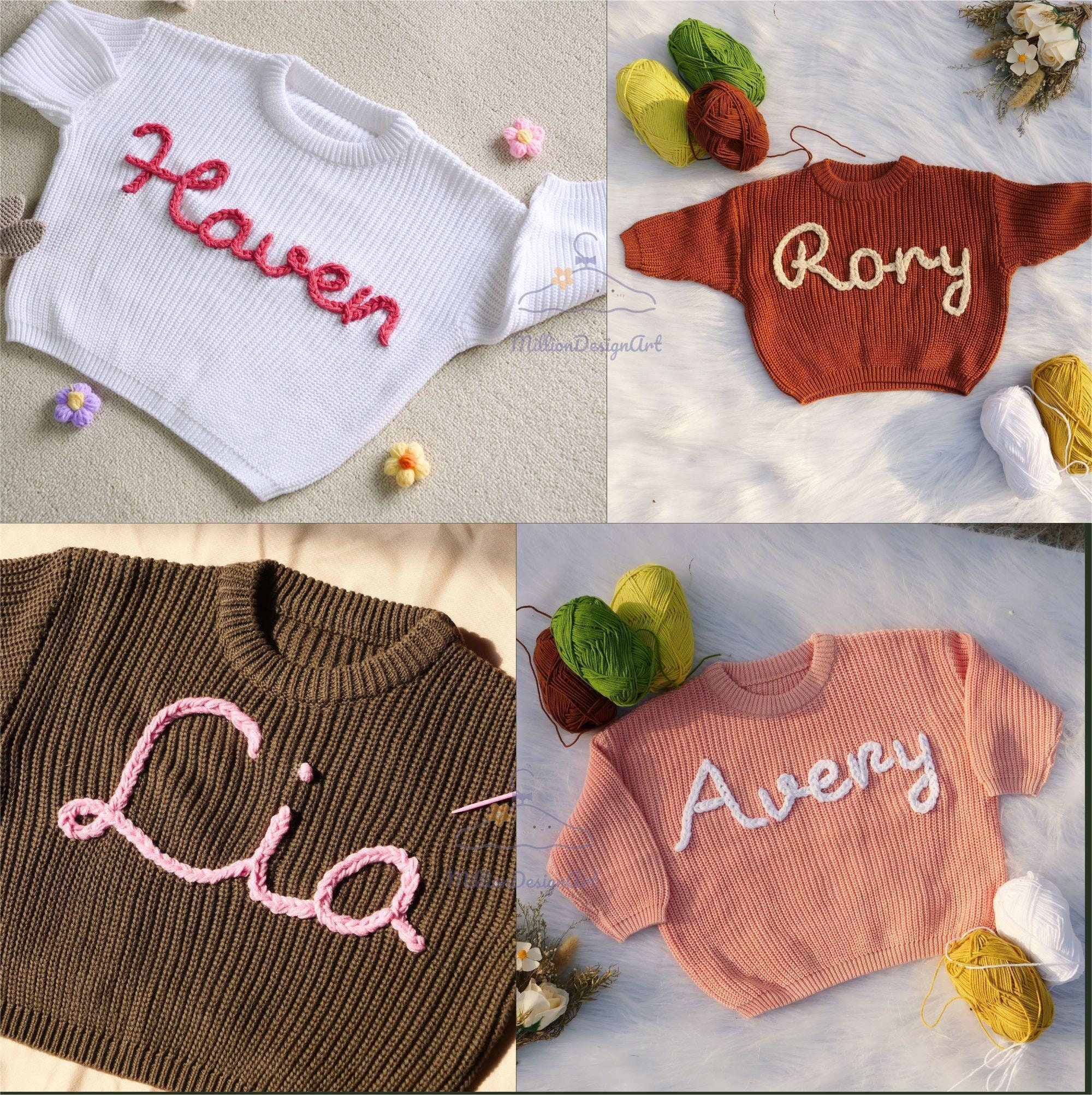 Custom Name Baby Sweater,Personalized Hand Embroidered Baby Sweater,Cute Baby Girls Sweater With Name,Baby Shower Gift,Christmas Gift Baby
