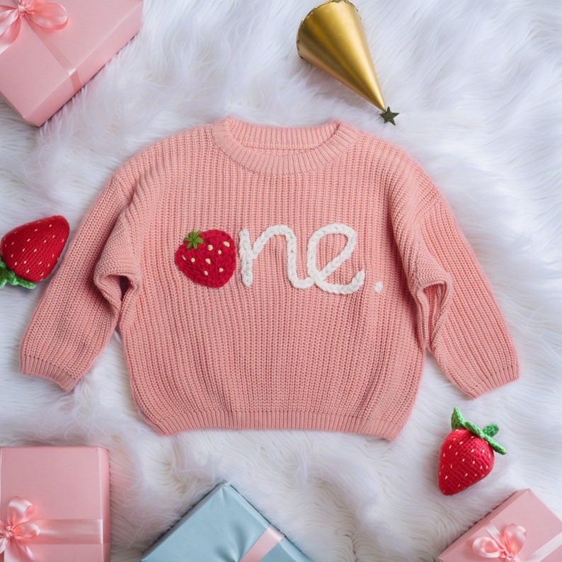 Hand embroidered Sweater First Birthday Sweater,Personalized Baby Birthday Sweater,First Birthday Gift,Birthday Gift For Baby image 1