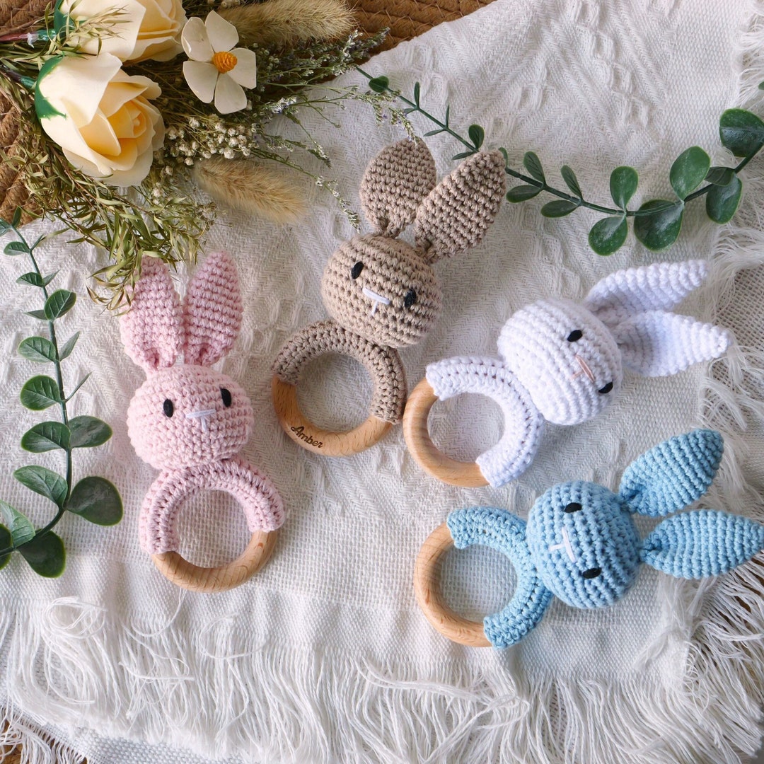 Cute Rattles Personalized Rabbit Rattle,custom Baby Name Rattle,baby Crochet Rattle ...