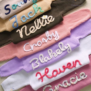 Personalisierte Hand gestickt Name Baby Pullover, Custome Baby Name Pullover, rosa Baby Mädchen Pullover mit Namen, Geburtstagsgeschenk für Baby Mädchen Jungen Bild 2